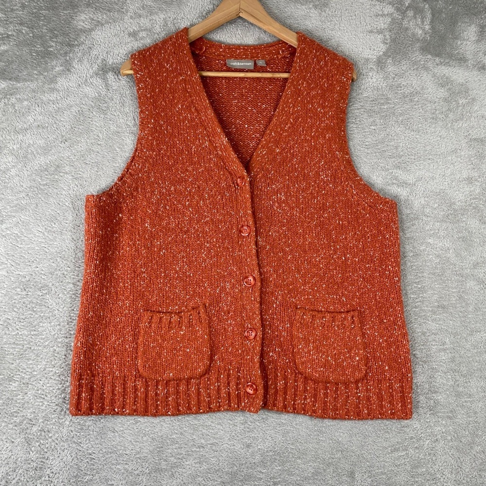 Croft & Barrow Sweater Vest Womens XL Orange Marled Knit Button Front Boho